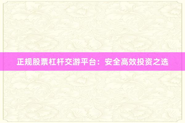 正规股票杠杆交游平台：安全高效投资之选