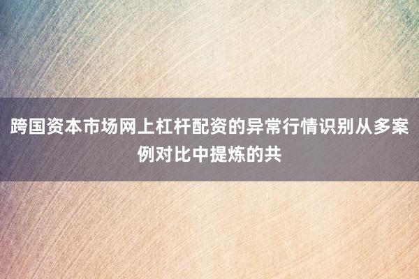 跨国资本市场网上杠杆配资的异常行情识别从多案例对比中提炼的共
