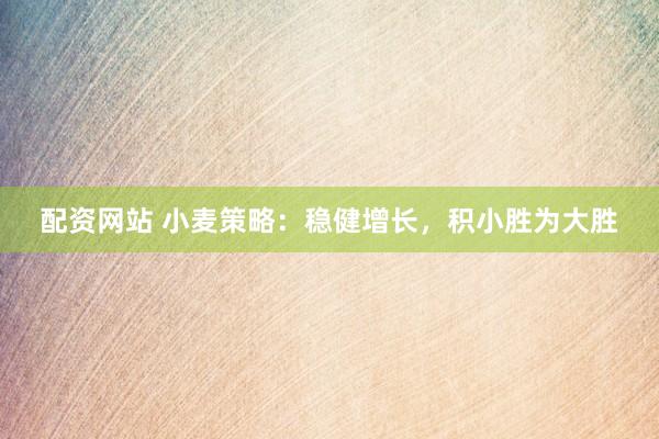 配资网站 小麦策略：稳健增长，积小胜为大胜