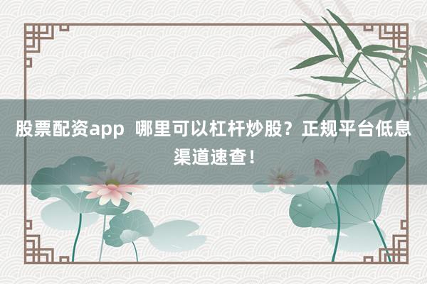 股票配资app  哪里可以杠杆炒股？正规平台低息渠道速查！